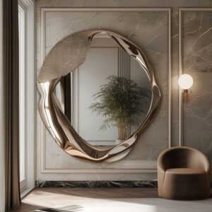 A lustrous mirror; its sleek and reflective surface evenly bouncing light around; adding a luxurious touch to the setting --v 6_0