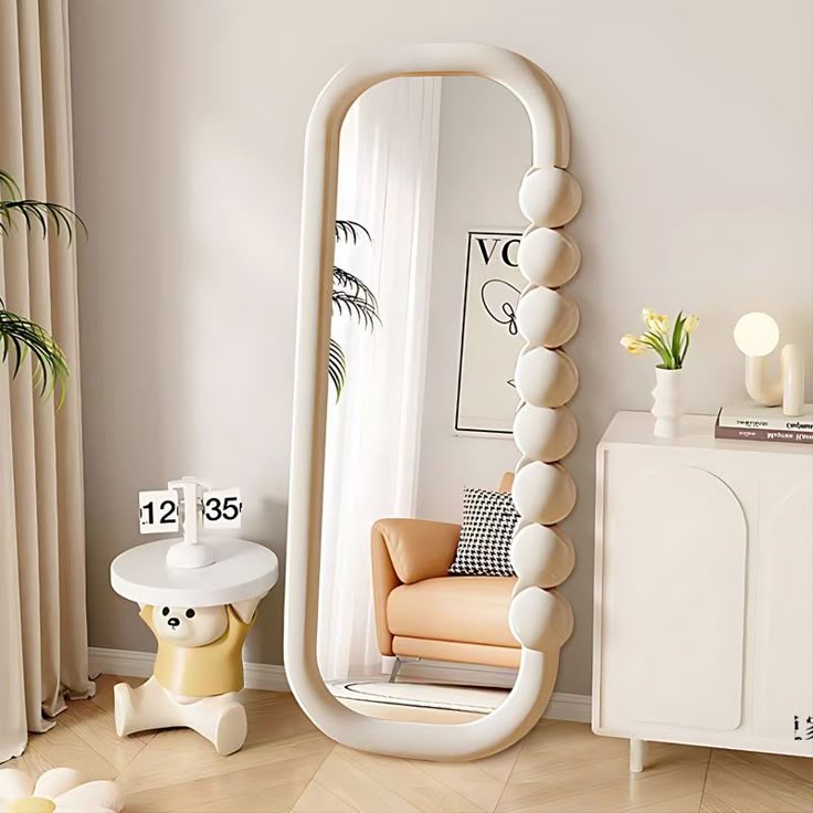 Asymmetric Funky Nordic Mirror White Big Size Kawaii Long Cute Mirror Living Room Aesthetic Specchi