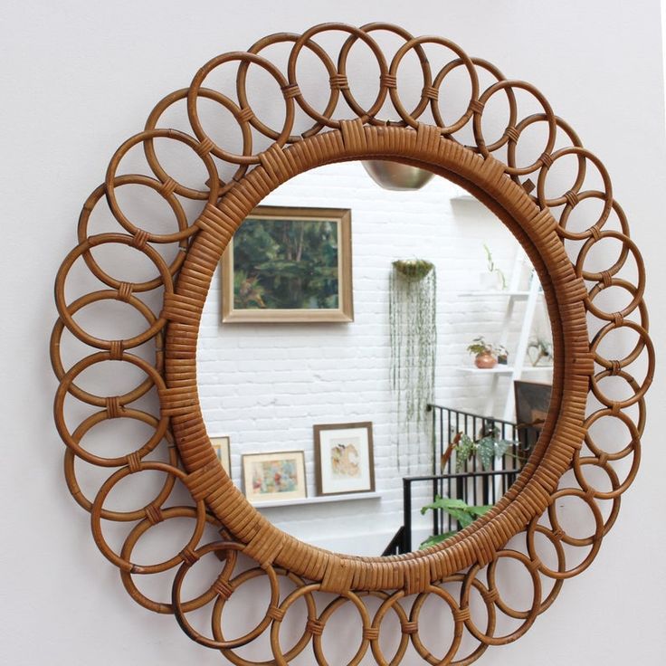 Rattan Mirror, Wicker Bohomian Mirror 50_25 cm